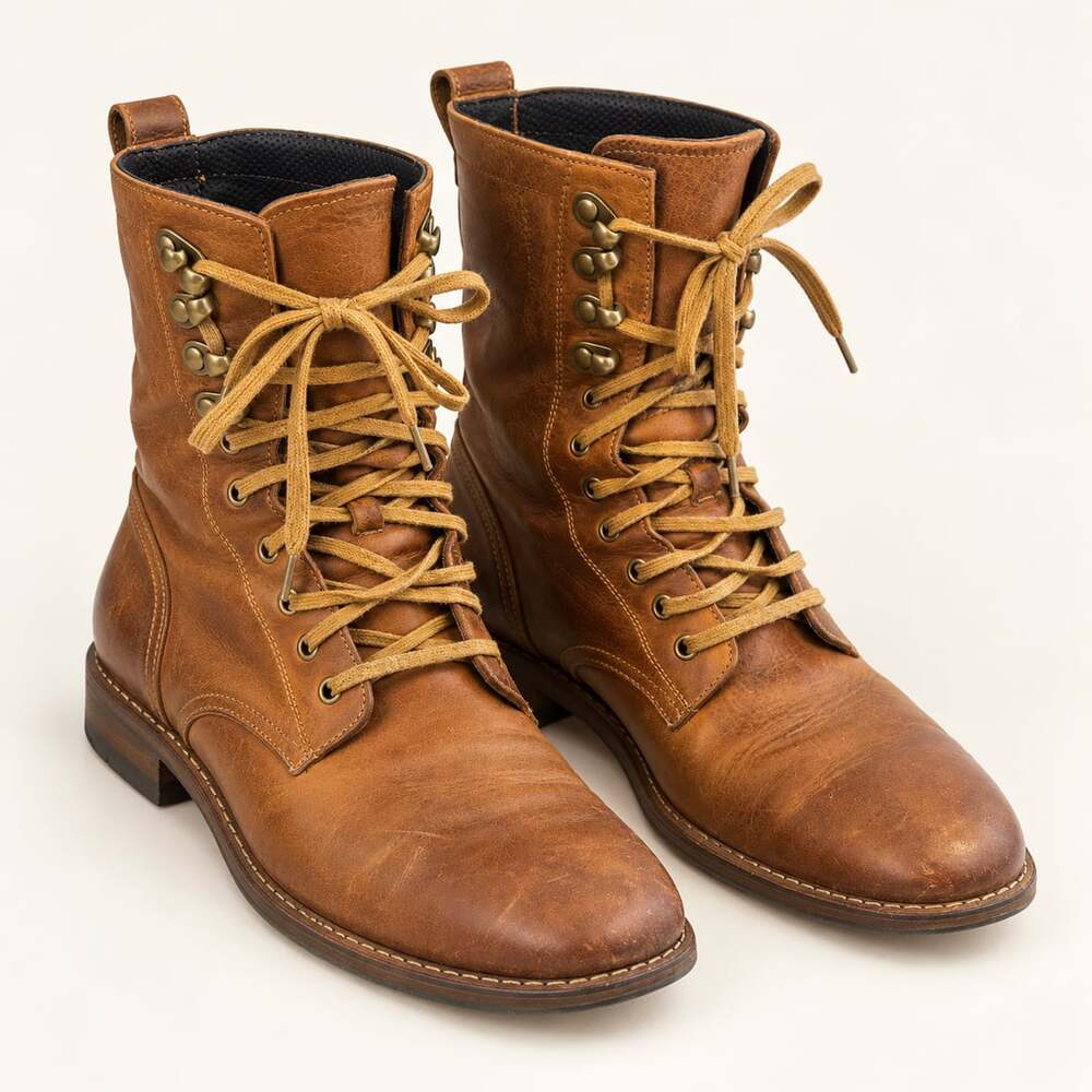 Mens Cole Haan Leather combat Boots Size 9.5 M Brown